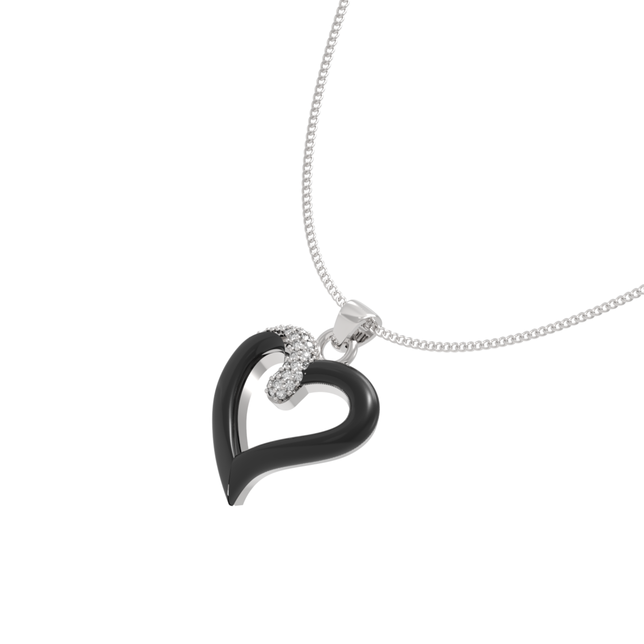 Chic Black Heart Pendant With Chain, Hallmarked 925 Sterling Silver